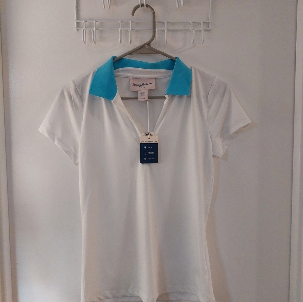 Tommy Bahama White Shirt with Blue Collar